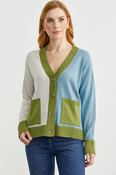 Sementa Color Gradient Oversize Wool Knit Cardigan - Light Blue