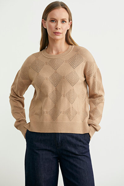 Sementa Renge Renk Motifli Triko Kazak - Bej