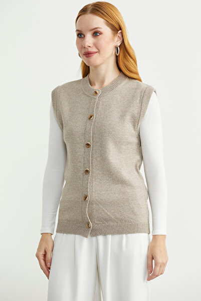 Sementa Button Closure Wool Knit Vest - Mink