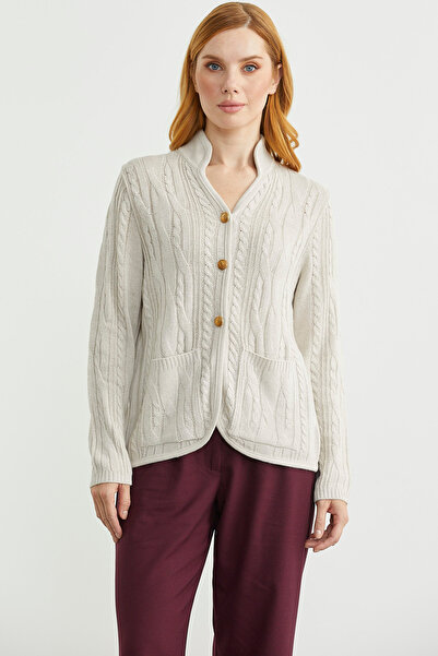 Sementa Hakim Wool Knitwear Jacket with Collar Pockets - Stone