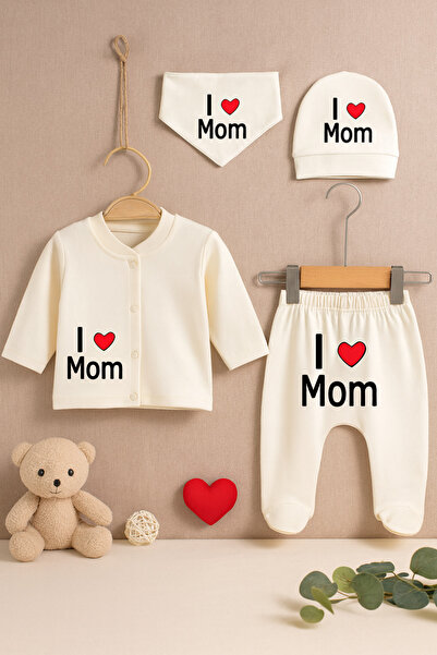 bebekpare طقم خروج من المستشفى للفتيات الصغيرات I Love Mom مصنوع من القطن الط...