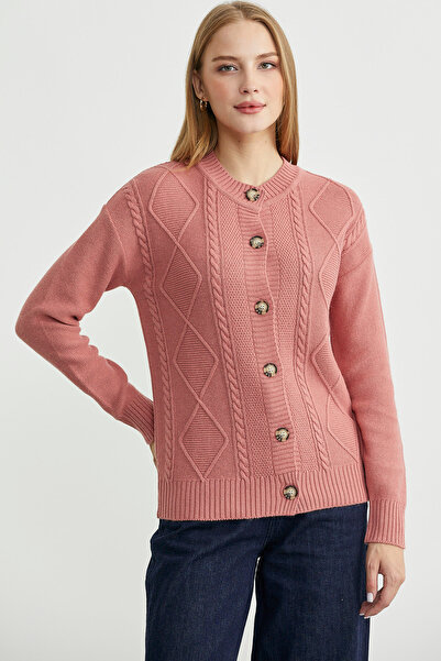 Sementa Buttoned Oversize Angora Knit Cardigan - Rose