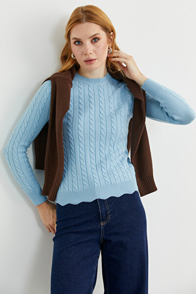 Sementa سترة تريكو مضفرة من شعر مقطع - أزرق