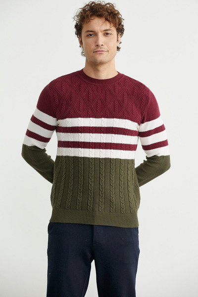 Sementa Color Block Gradient Knit Sweater - Khaki