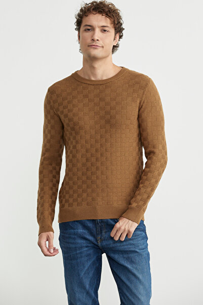 Sementa Patterned Crew Neck Knit Sweater - Camel