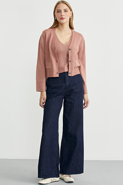 Sementa Knitwear Cardigan Crop Two-Piece Set - Rose