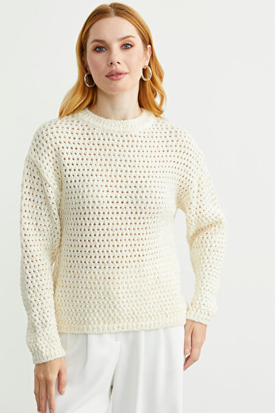 Sementa Payetli File Motif Triko Kazak - Kemik