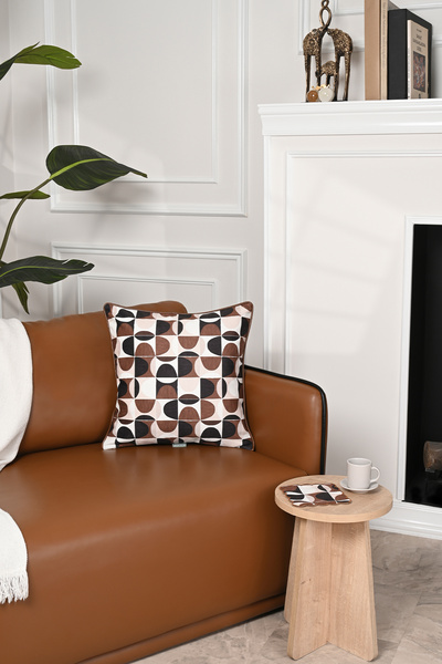 decofav Husă pentru pernă din catifea din piele cu model geometric maro abstr...