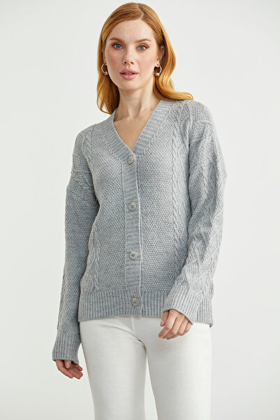 Sementa Oversize Düğmeli Triko Hırka - Açık Gri