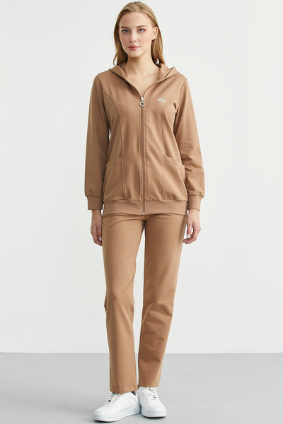 Sementa Set de trening oversize cu glugă și fermoar - Camel