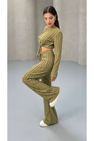 MY DEPO Women's Waist Tie Crop Pants Set