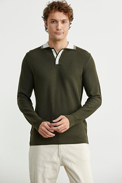 Sementa Polo Neck Wool Knit Sweater - Khaki