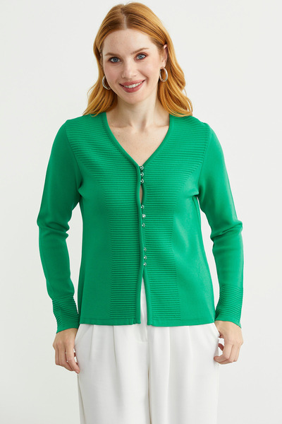 Sementa Düğme Kapamalı V Yaka Triko Hırka - Yeşil