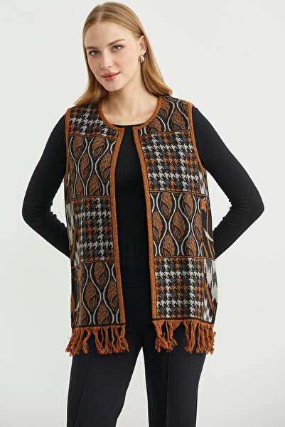 Sementa Patterned Bohemian Wool Knit Vest - Black