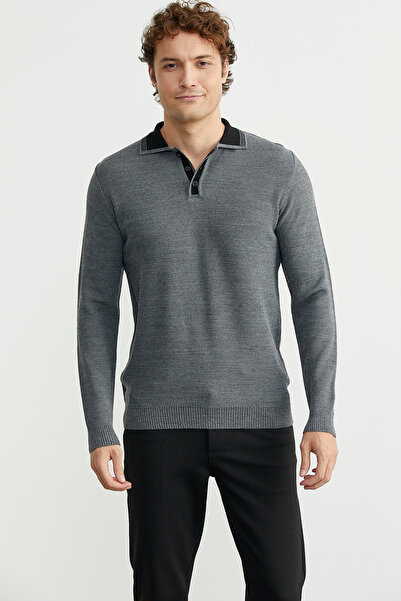Sementa Polo Neck Wool Knit Sweater - Smoked