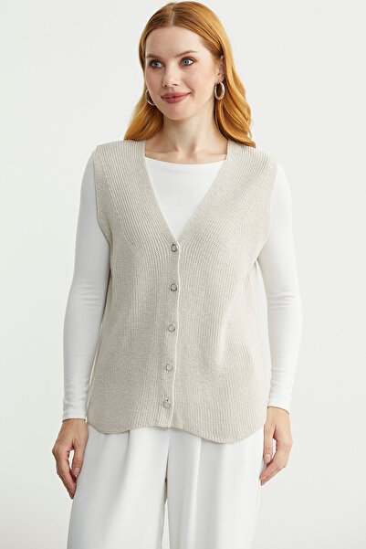 Sementa Thessaloniki Knitted Buttoned Wool Knitwear Vest - Stone
