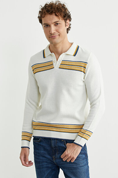 Sementa Polo Neck Kilim Patterned Knitwear Sweater - Bone