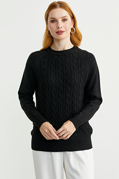 Sementa Patterned Circle Neck Knit Sweater - Black