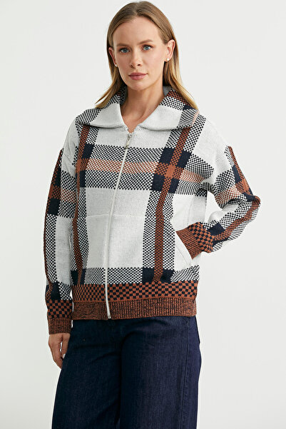Sementa Plaid Block Transition Wool Knitwear Cardigan - Tan