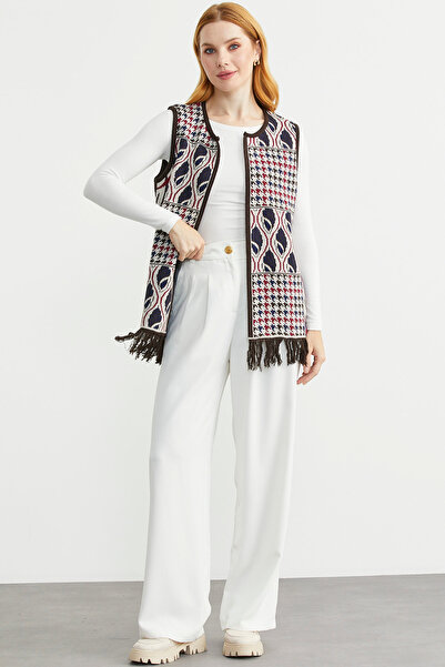 Sementa Patterned Bohemian Wool Knit Vest - Stone