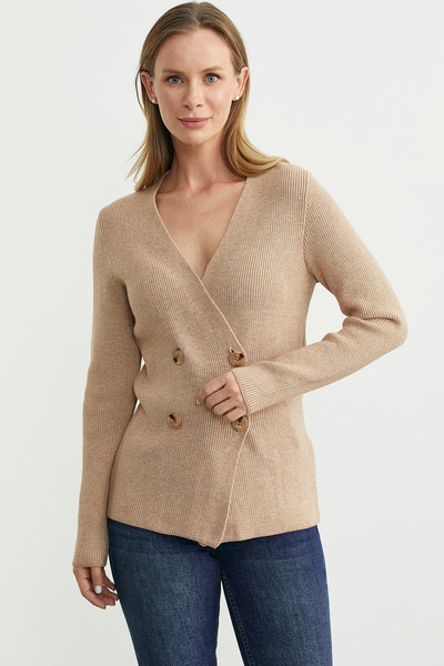 Sementa Masculine Double-Breasted Knitwear Jacket - Beige