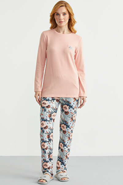 Sementa Yumoş Textured Pattern Combination Pajama Set - Salmon