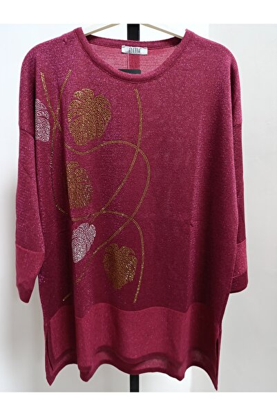 AKŞEN GİYİM Büyük Beden Simli Örme Taş İşlemeli Truvakar Kol 42-44-46-48 Bede...