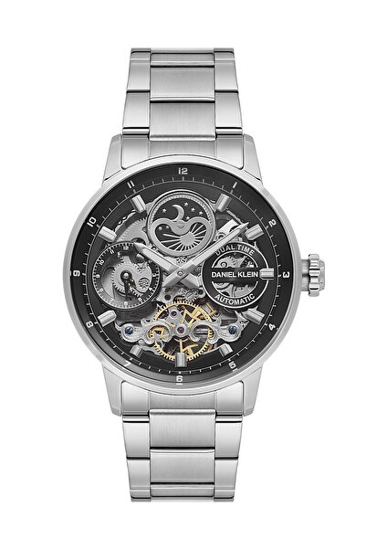 Daniel Klein Siyah Gümüş Skeleton Ay Güneş Takvimli Çelik Kordonlu Otomatik E...