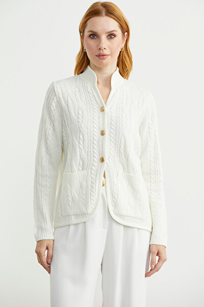 Sementa Hakim Wool Knitwear Jacket with Collar Pockets - Bone