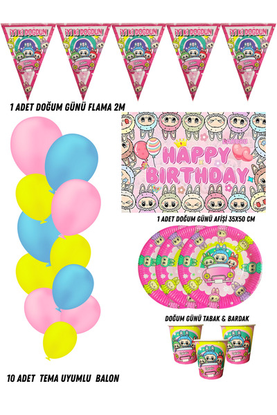 HAPPYLOOPPARTY Labubu Lafufu Dekoracije i pribor za rođendansku proslavu za 8...