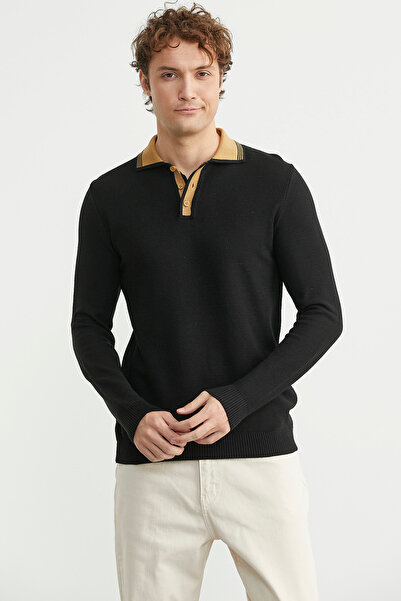 Sementa Polo Neck Wool Knit Sweater - Black