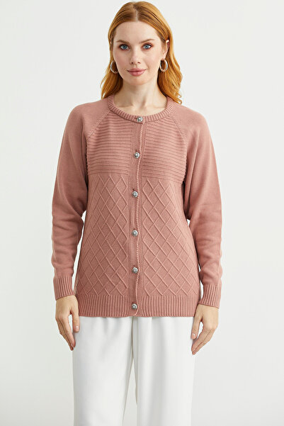 Sementa Bisiklet Yaka Motifli Triko Hırka - Gül