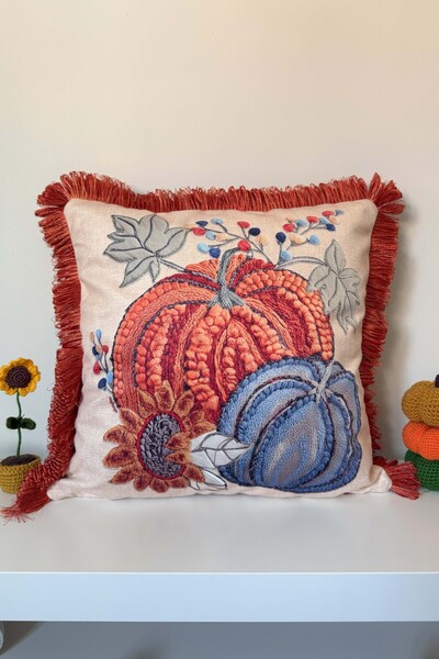 decofav Husă pentru pernă cu franjuri cu design de dovleac Efect de broderie ...