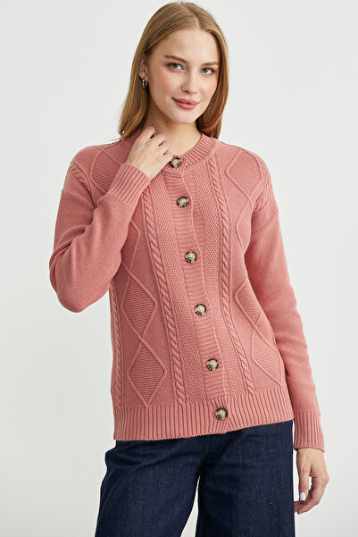 Sementa Buttoned Oversize Angora Knit Cardigan - Rose