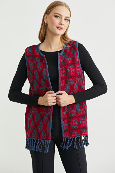 Sementa Patterned Bohemian Wool Knit Vest - Red