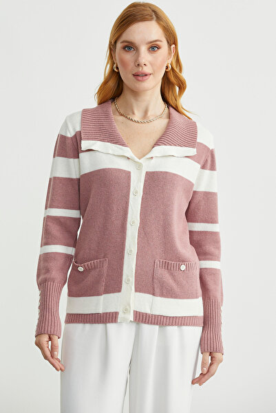 Sementa Shawl Collar Buttoned Wool Knitwear Cardigan - Rose