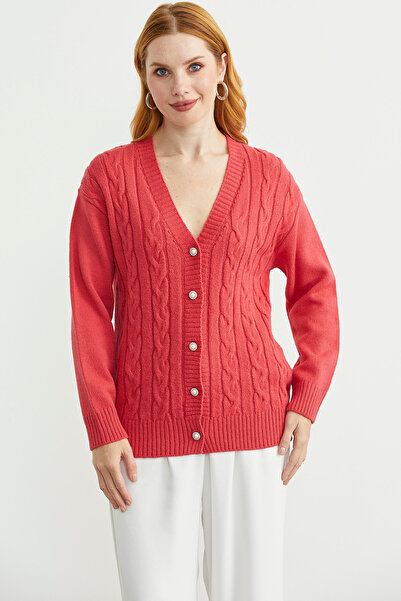 Sementa Pearl Button Detailed Knitwear Cardigan - Rose