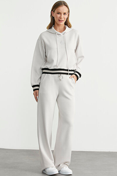 Sementa Kapüşonlu Rahat Kalıp Scuba Eşofman Takım - Taş