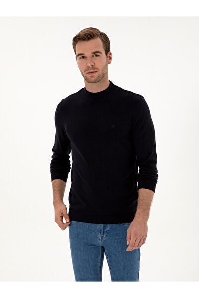 Cacharel Lacivert Slim Fit Pamuk Karışımlı Çeyrek Balıkçı Yaka Basic Triko Kazak 50318704-VR033