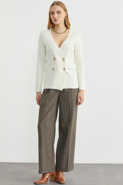 Sementa Masculine Double-Breasted Knitwear Jacket - Bone