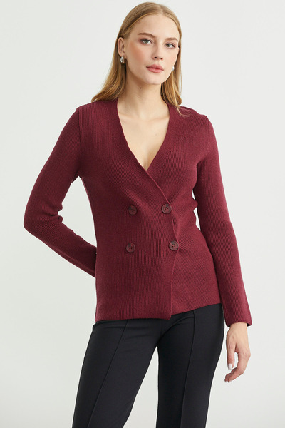 Sementa Masculine Double-Breasted Knitwear Jacket - Burgundy