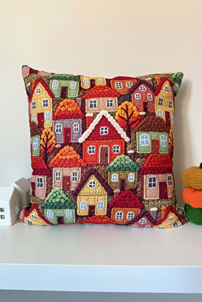 decofav Χαριτωμένα φθινοπωρινά σπιτάκια με μοτίβο Κάλυμμα μαξιλαριού με μοτίβ...