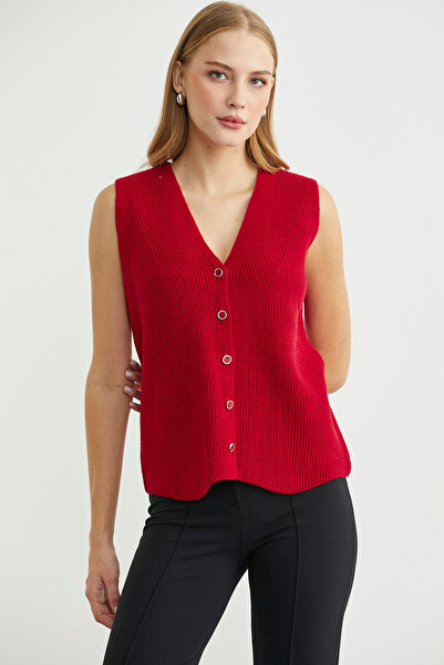 Sementa Thessaloniki Knitted Buttoned Wool Knitwear Vest - Red