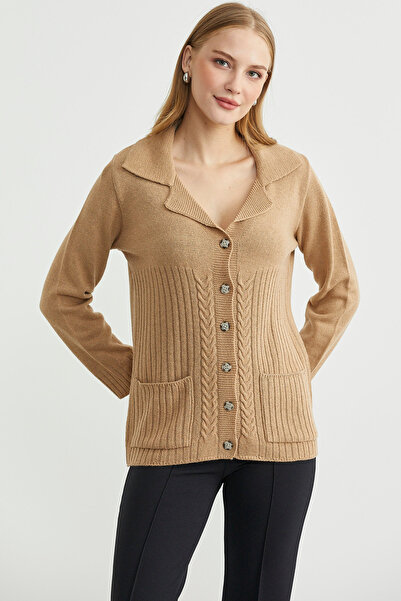 Sementa Вовняний трикотажний піджак з кишенями та ґудзиками - Камел