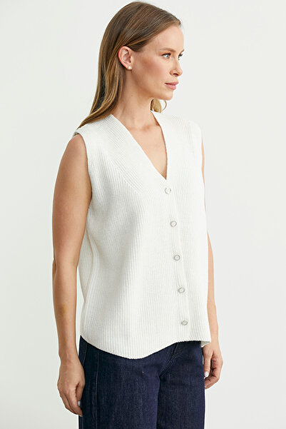 Sementa Thessaloniki Knitted Buttoned Woolen Sweater Vest - Bone