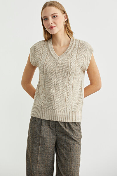 Sementa Wool V-Neck Knitwear Sweater - Beige
