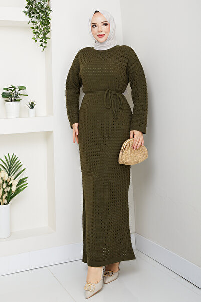 Pamuk Butik Women's Innerwear Set with Inner Lining, Double Set, Belted Knitwear Dress