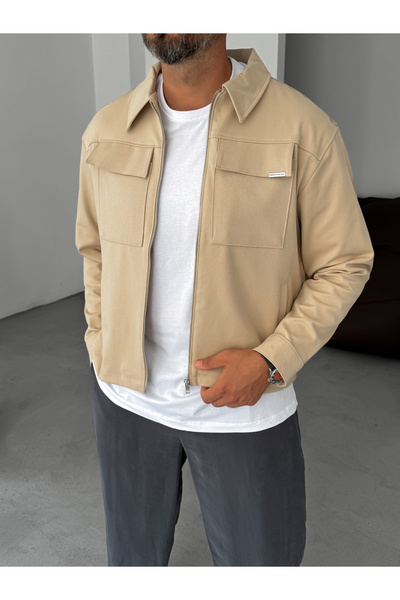 BYBASICMAN Bej Boxy Fit Çift Cepli Ceket TW-7029