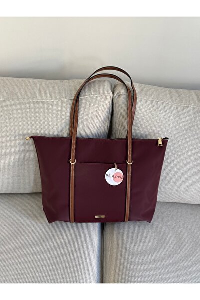 BAGLOVİS Askilari Large Burgundy Women's Shoulder Bag with Ring Detail En42 Boy32