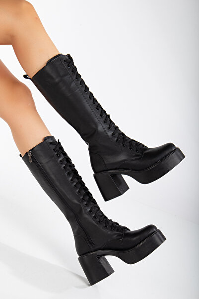 MFT AYAKKABI Kadın 8 cm Topuklu Bağcıklı Fermuarlı Çizme